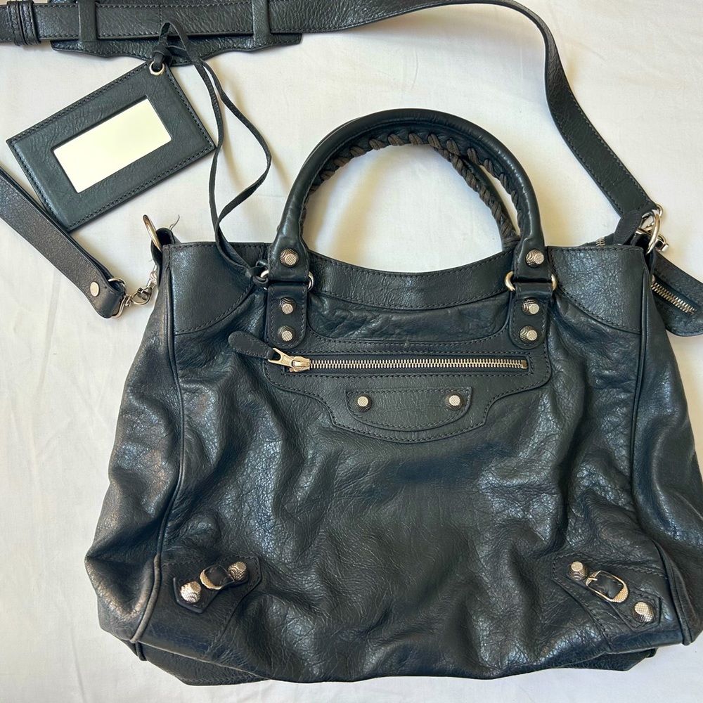 Balenciaga Velo Classic Studs Bag Leather Medium dark gray